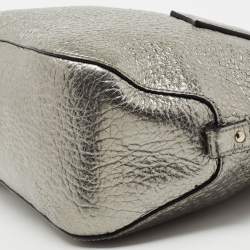 Pre Owned Burberry Metallic Silver Leather Small Orchard Bowler Bag