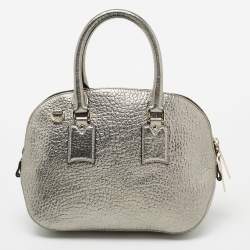 Pre Owned Burberry Metallic Silver Leather Small Orchard Bowler Bag