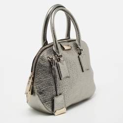 Pre Owned Burberry Metallic Silver Leather Small Orchard Bowler Bag