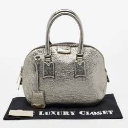 Pre Owned Burberry Metallic Silver Leather Small Orchard Bowler Bag