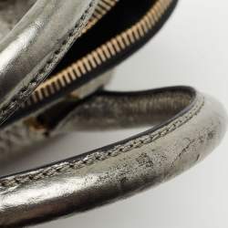 Pre Owned Burberry Metallic Silver Leather Small Orchard Bowler Bag