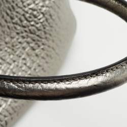 Pre Owned Burberry Metallic Silver Leather Small Orchard Bowler Bag