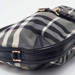 Pre Owned Burberry Tri Color Beat Check Nylon and Leather Hobo