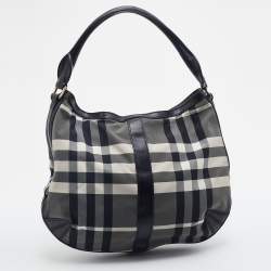 Pre Owned Burberry Tri Color Beat Check Nylon and Leather Hobo
