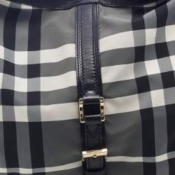 Pre Owned Burberry Tri Color Beat Check Nylon and Leather Hobo