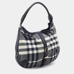 Pre Owned Burberry Tri Color Beat Check Nylon and Leather Hobo