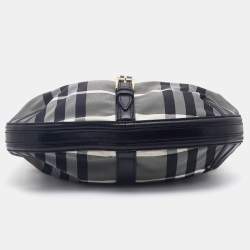 Pre Owned Burberry Tri Color Beat Check Nylon and Leather Hobo