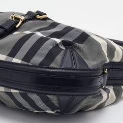 Pre Owned Burberry Tri Color Beat Check Nylon and Leather Hobo