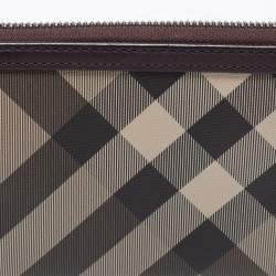 Pre Owned Burberry Brown Coated Canvas And Leather Smoked Check Zip Around Wallet