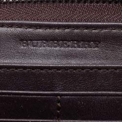 Pre Owned Burberry Brown Coated Canvas And Leather Smoked Check Zip Around Wallet