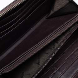 Pre Owned Burberry Brown Coated Canvas And Leather Smoked Check Zip Around Wallet