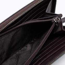 Pre Owned Burberry Brown Coated Canvas And Leather Smoked Check Zip Around Wallet