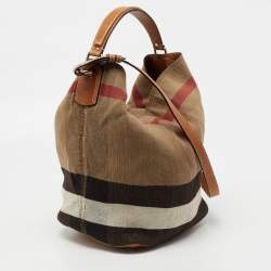 Pre Owned Burberry Beige/Black Nova Check Canvas and Leather Medium Ashby Shoulder Bag
