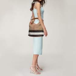 Pre Owned Burberry Beige/Black Nova Check Canvas and Leather Medium Ashby Shoulder Bag
