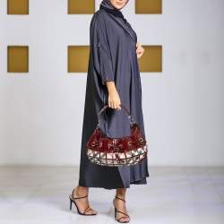 Pre Owned Burberry Beige/Burgundy Super Nova Check Mini Warrior Studded Hobo