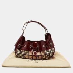 Pre Owned Burberry Beige/Burgundy Super Nova Check Mini Warrior Studded Hobo