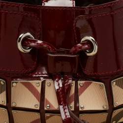 Pre Owned Burberry Beige/Burgundy Super Nova Check Mini Warrior Studded Hobo