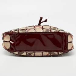 Pre Owned Burberry Beige/Burgundy Super Nova Check Mini Warrior Studded Hobo