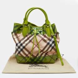 Burberry Beige/Green PVC and Patent Leather Drawstring Tote