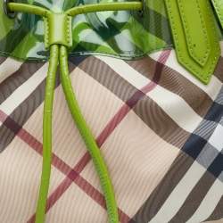 Burberry Beige/Green PVC and Patent Leather Drawstring Tote