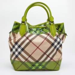 Burberry Beige/Green PVC and Patent Leather Drawstring Tote