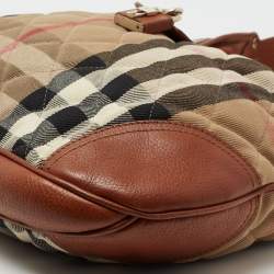 Pre Owned Burberry Tan Quilted House Check Canvas and Leather Brooke Hobo