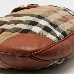 Pre Owned Burberry Tan Quilted House Check Canvas and Leather Brooke Hobo