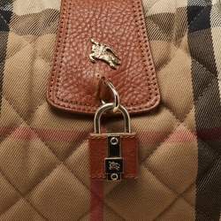 Pre Owned Burberry Tan Quilted House Check Canvas and Leather Brooke Hobo