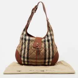 Pre Owned Burberry Tan Quilted House Check Canvas and Leather Brooke Hobo