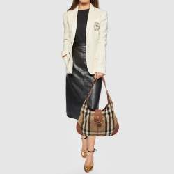 Pre Owned Burberry Tan Quilted House Check Canvas and Leather Brooke Hobo