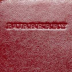 Pre Owned Burberry Red Leather Logo Trifold Compact Wallet