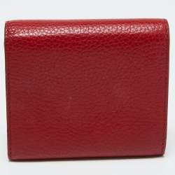 Pre Owned Burberry Red Leather Logo Trifold Compact Wallet
