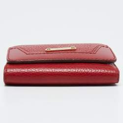Pre Owned Burberry Red Leather Logo Trifold Compact Wallet