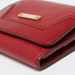 Pre Owned Burberry Red Leather Logo Trifold Compact Wallet