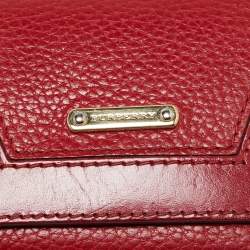 Pre Owned Burberry Red Leather Logo Trifold Compact Wallet