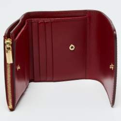 Pre Owned Burberry Red Leather Logo Trifold Compact Wallet