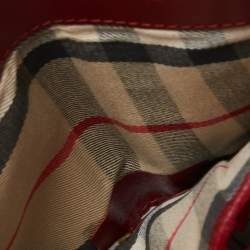 Pre Owned Burberry Red Leather Logo Trifold Compact Wallet