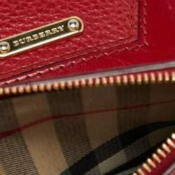 Pre Owned Burberry Red Leather Logo Trifold Compact Wallet