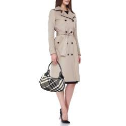 Pre Owned Burberry Grey/Metallic Beat Check Nylon and Patent Leather Small Brooklyn Hobo