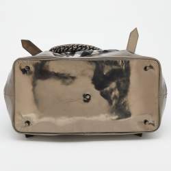 Pre Owned Burberry Grey/Metallic Beat Check Nylon and Patent Leather Medium Lowry Tote