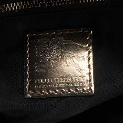 Pre Owned Burberry Grey/Metallic Beat Check Nylon and Patent Leather Medium Lowry Tote