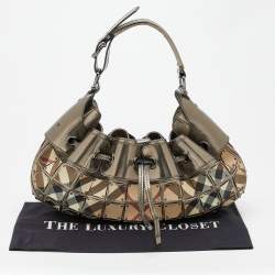 Pre Owned Burberry Beige/Metallic Grey Super Nova Check PVC And Leather Mini Warrior Studded Hobo