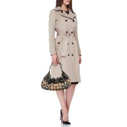 Pre Owned Burberry Beige/Metallic Grey Super Nova Check PVC And Leather Mini Warrior Studded Hobo