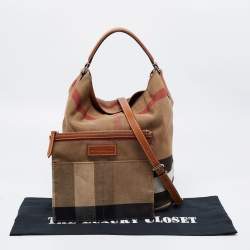 Pre Owned Burberry Beige/Brown Nova Check Canvas and Leather Medium Ashby Hobo