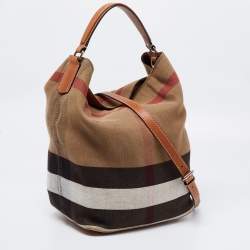 Pre Owned Burberry Beige/Brown Nova Check Canvas and Leather Medium Ashby Hobo