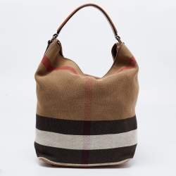 Pre Owned Burberry Beige/Brown Nova Check Canvas and Leather Medium Ashby Hobo