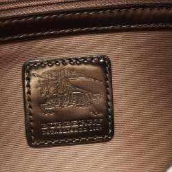 Pre Owned Burberry Beige/ Metallic Grey Leather Nova Check Coated Canvas Brooke Hobo 