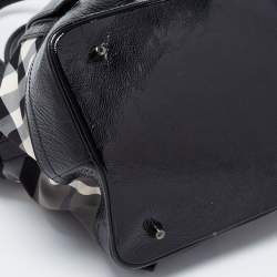 Pre Owned Burberry Grey/Black Beat Check Nylon and Patent Leather Lowry Tote