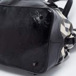 Pre Owned Burberry Grey/Black Beat Check Nylon and Patent Leather Lowry Tote