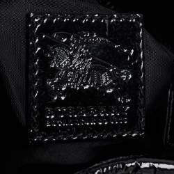 Pre Owned Burberry Grey/Black Beat Check Nylon and Patent Leather Lowry Tote